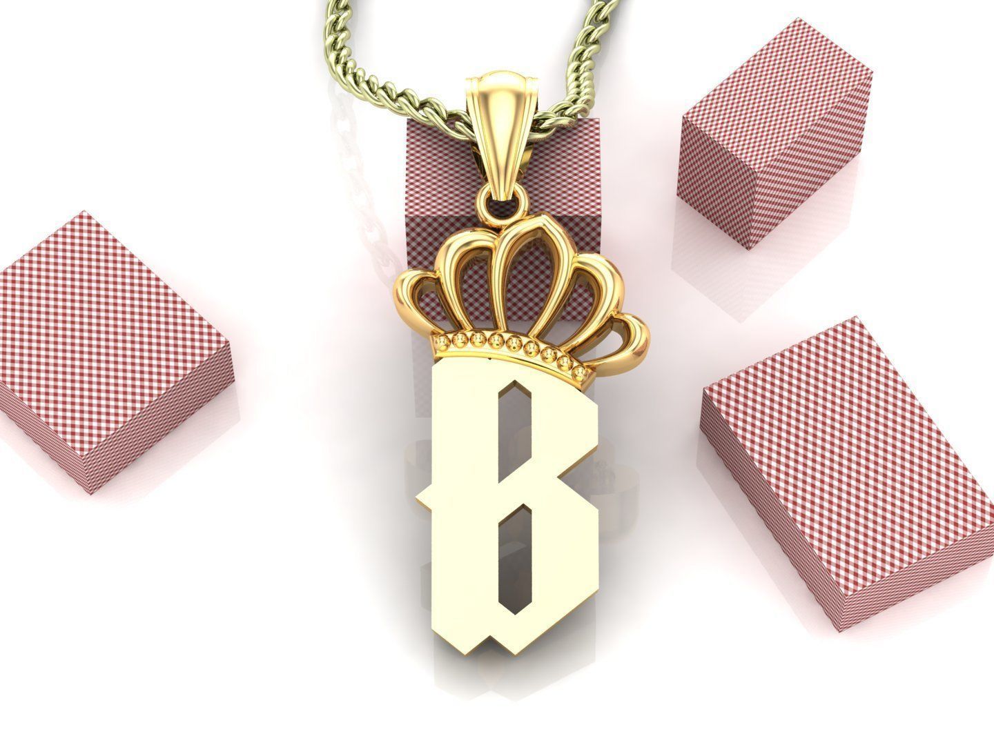 B Pendant Letter Jewelry Version 7 3D model_2