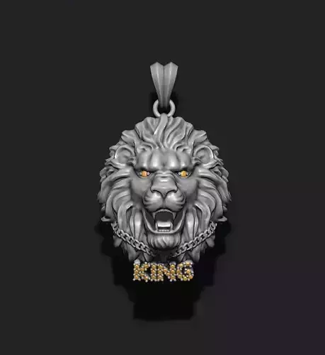 King lion with chain gems pendant