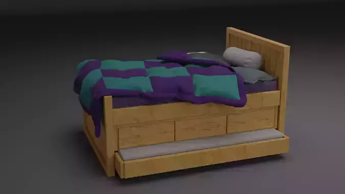 Kids Bedroom - Trundle Bed Low-poly 3D model
