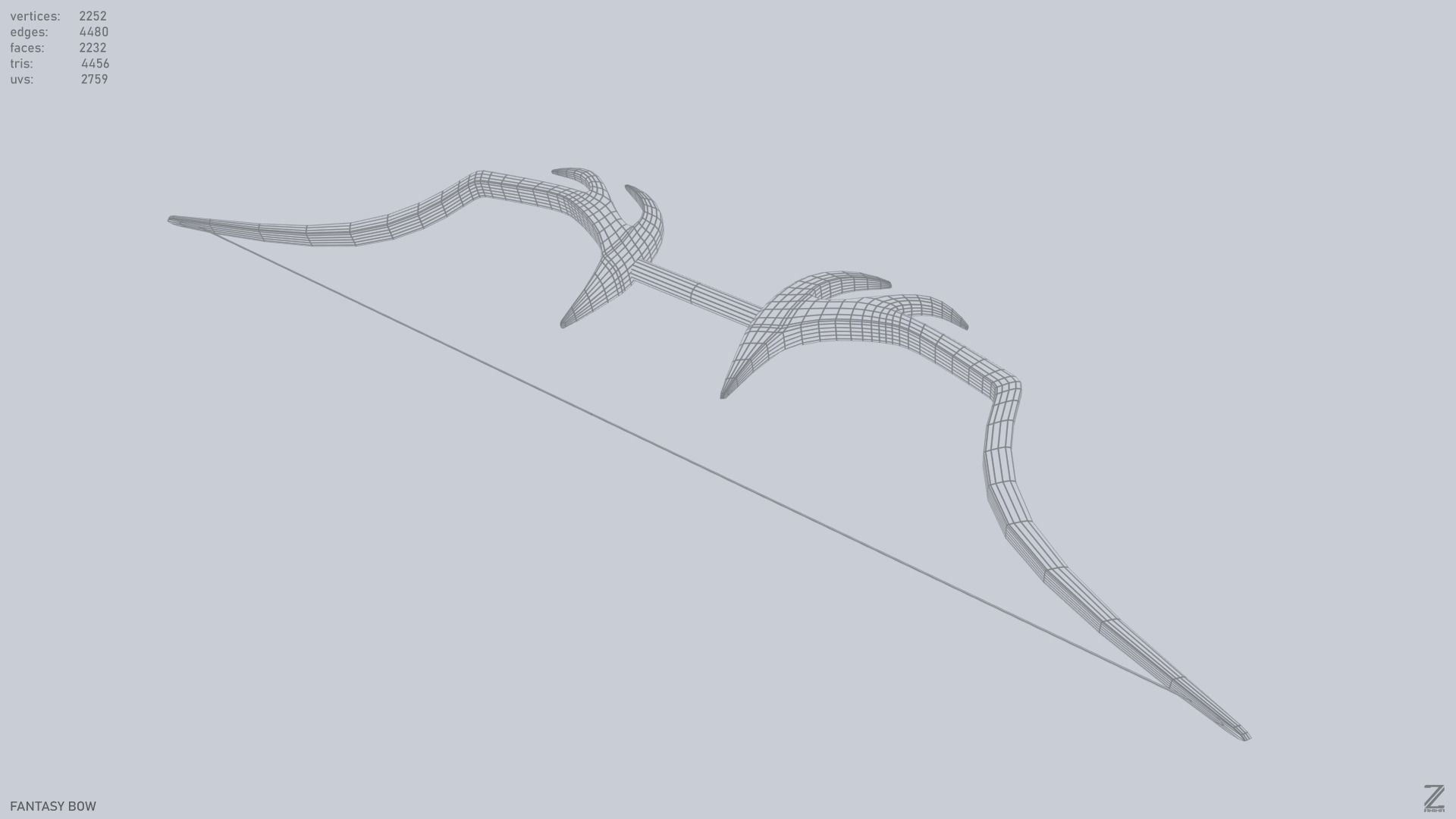 Fantasy bow Low-poly 3D model_13