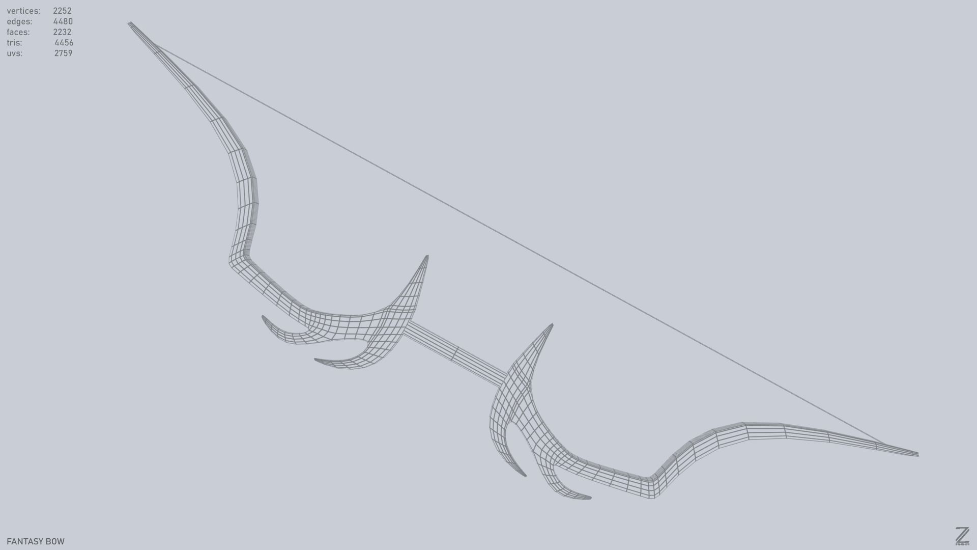 Fantasy bow Low-poly 3D model_10