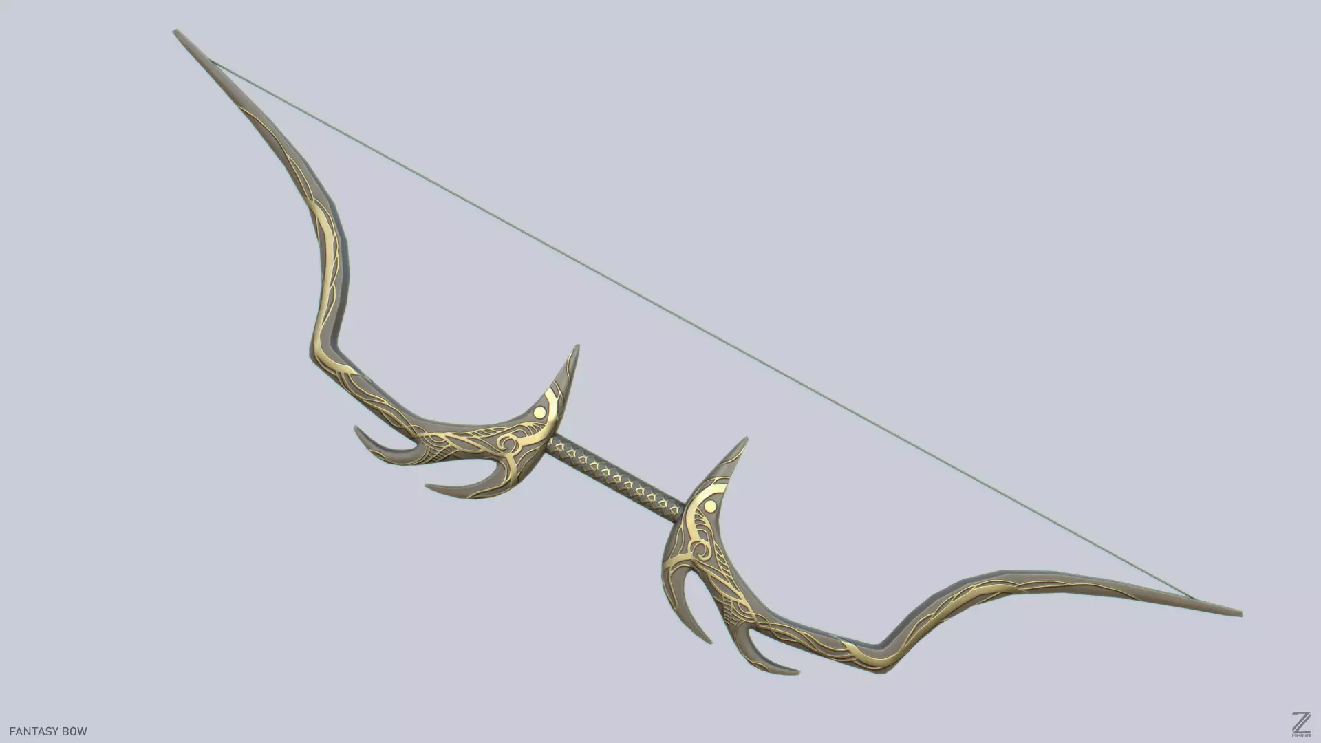 Fantasy bow Low-poly 3D model_0