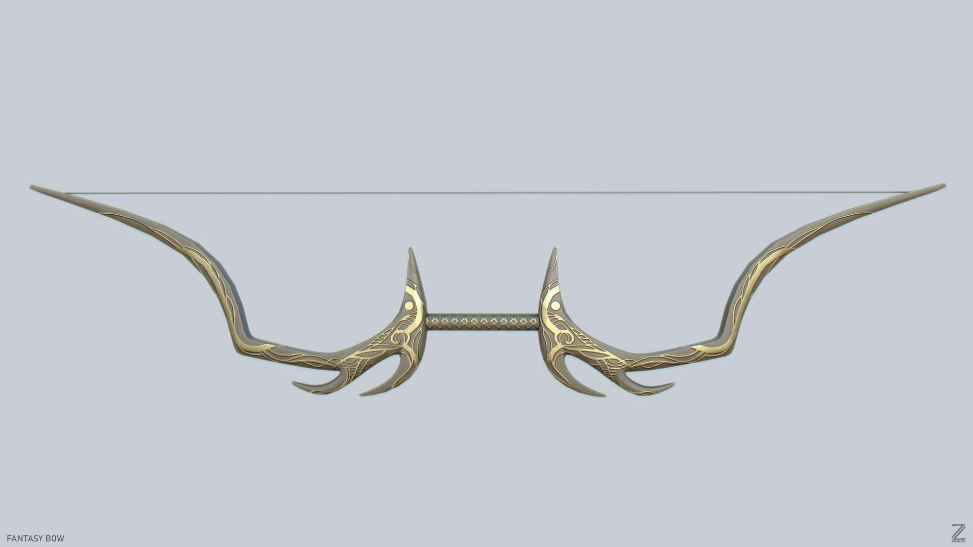 Fantasy bow Low-poly 3D model_1