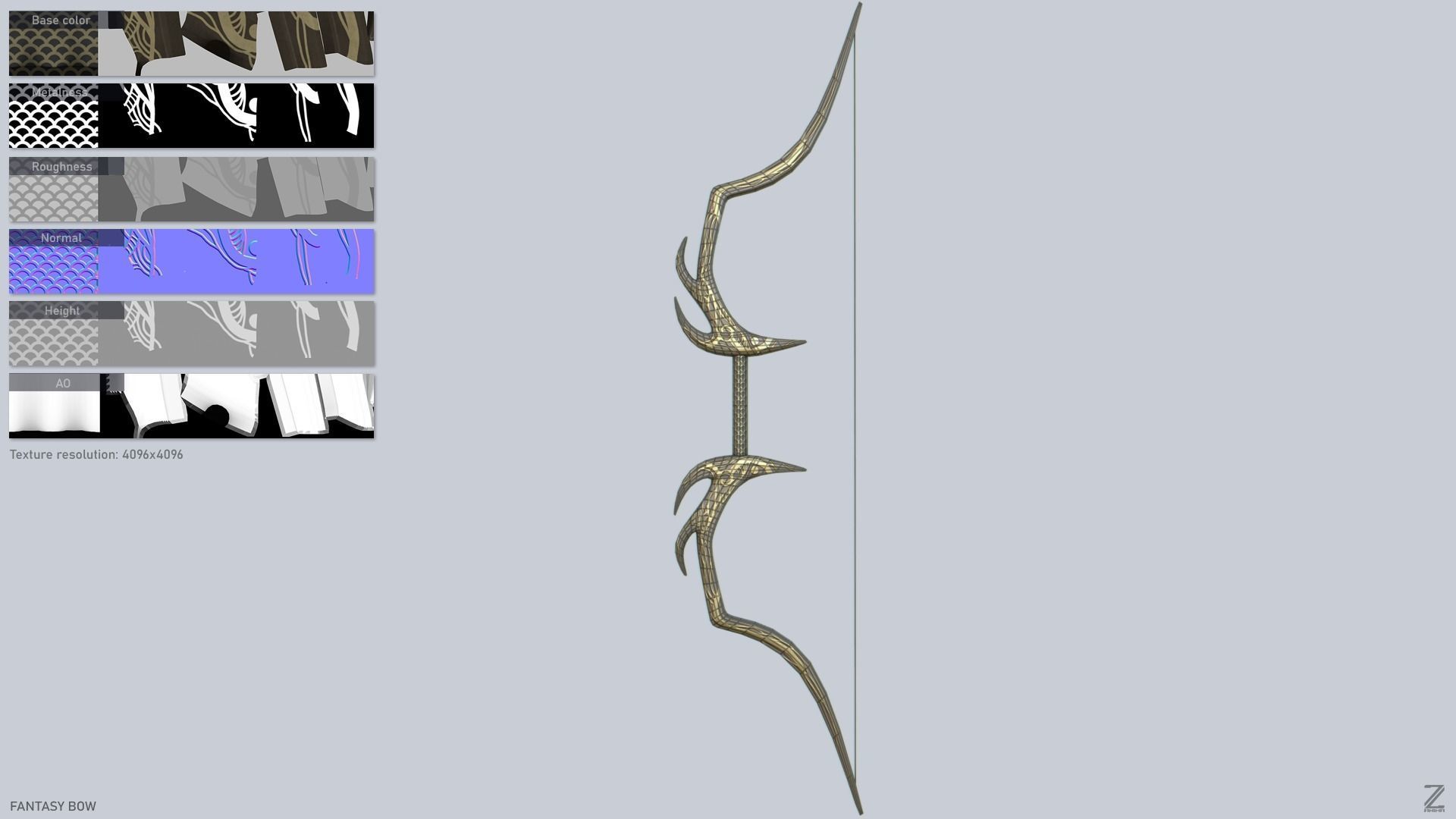 Fantasy bow Low-poly 3D model_2