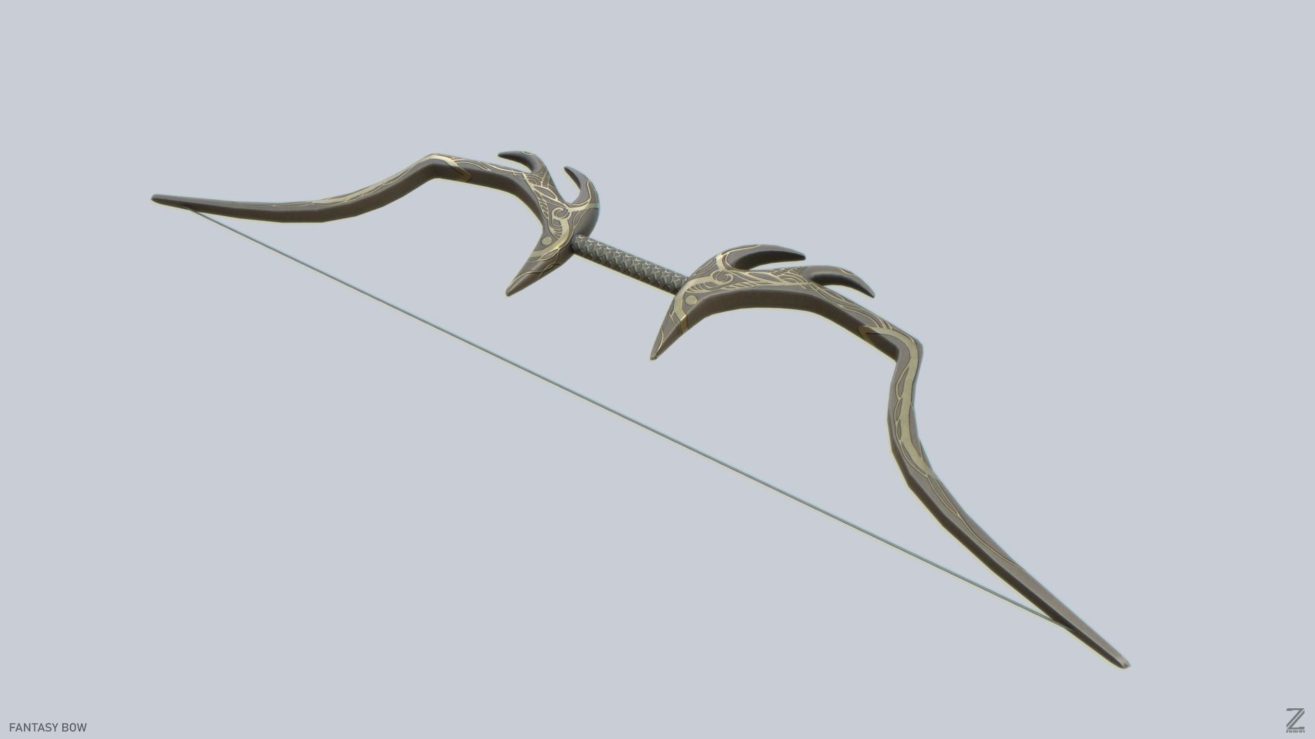 Fantasy bow Low-poly 3D model_7