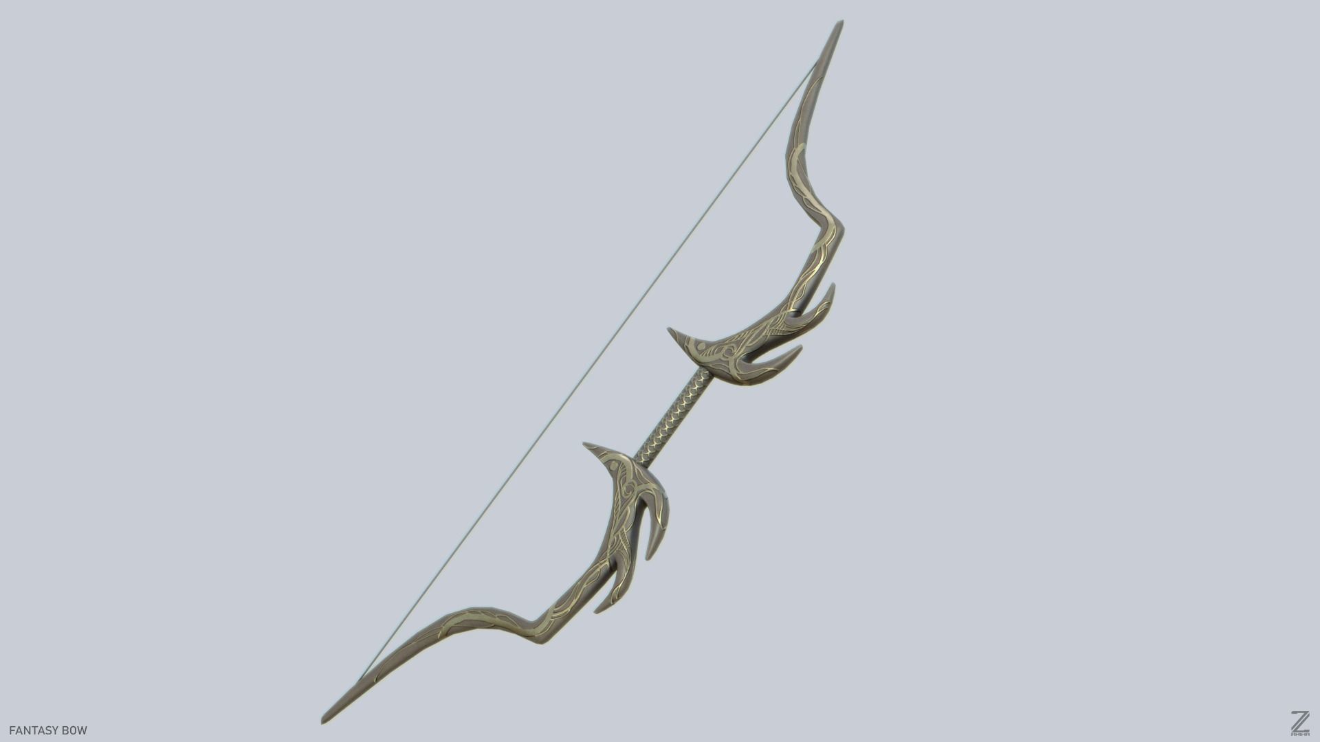 Fantasy bow Low-poly 3D model_8