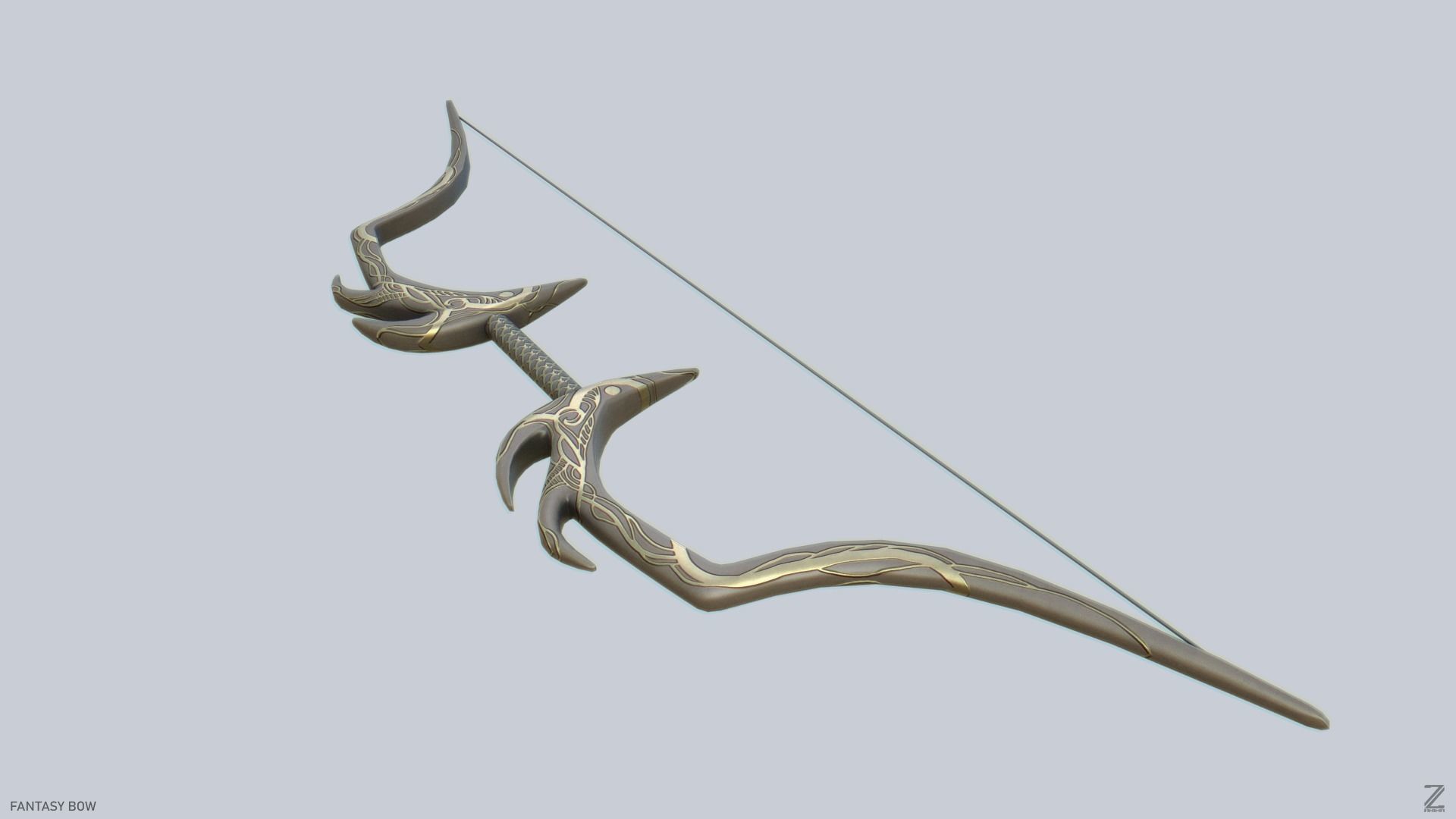 Fantasy bow Low-poly 3D model_6