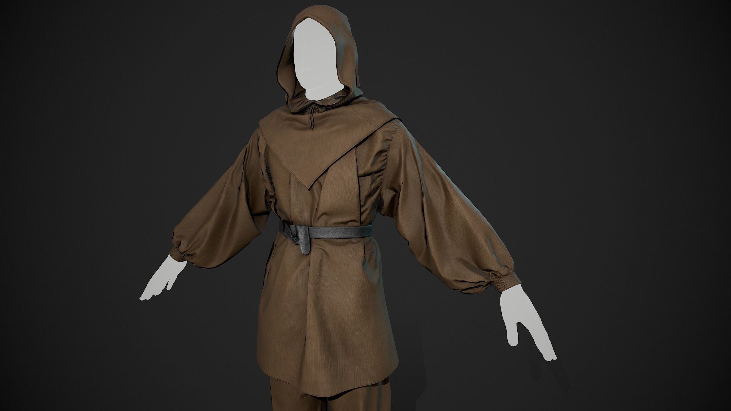 Brown Medieval Outfit Low-poly 3D model_1