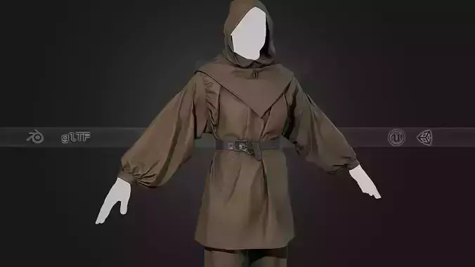 Brown Medieval Outfit Low-poly 3D model