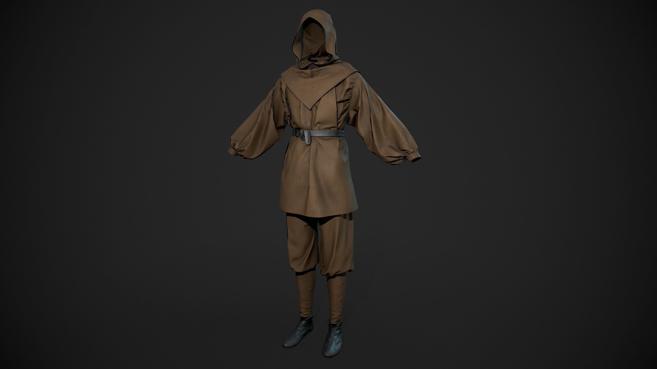 Brown Medieval Outfit Low-poly 3D model_8
