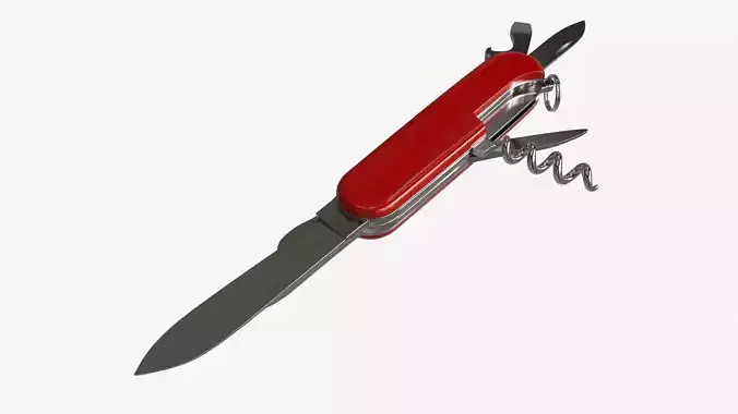 Pocket Knife with Can Opener Unfolded 3D model