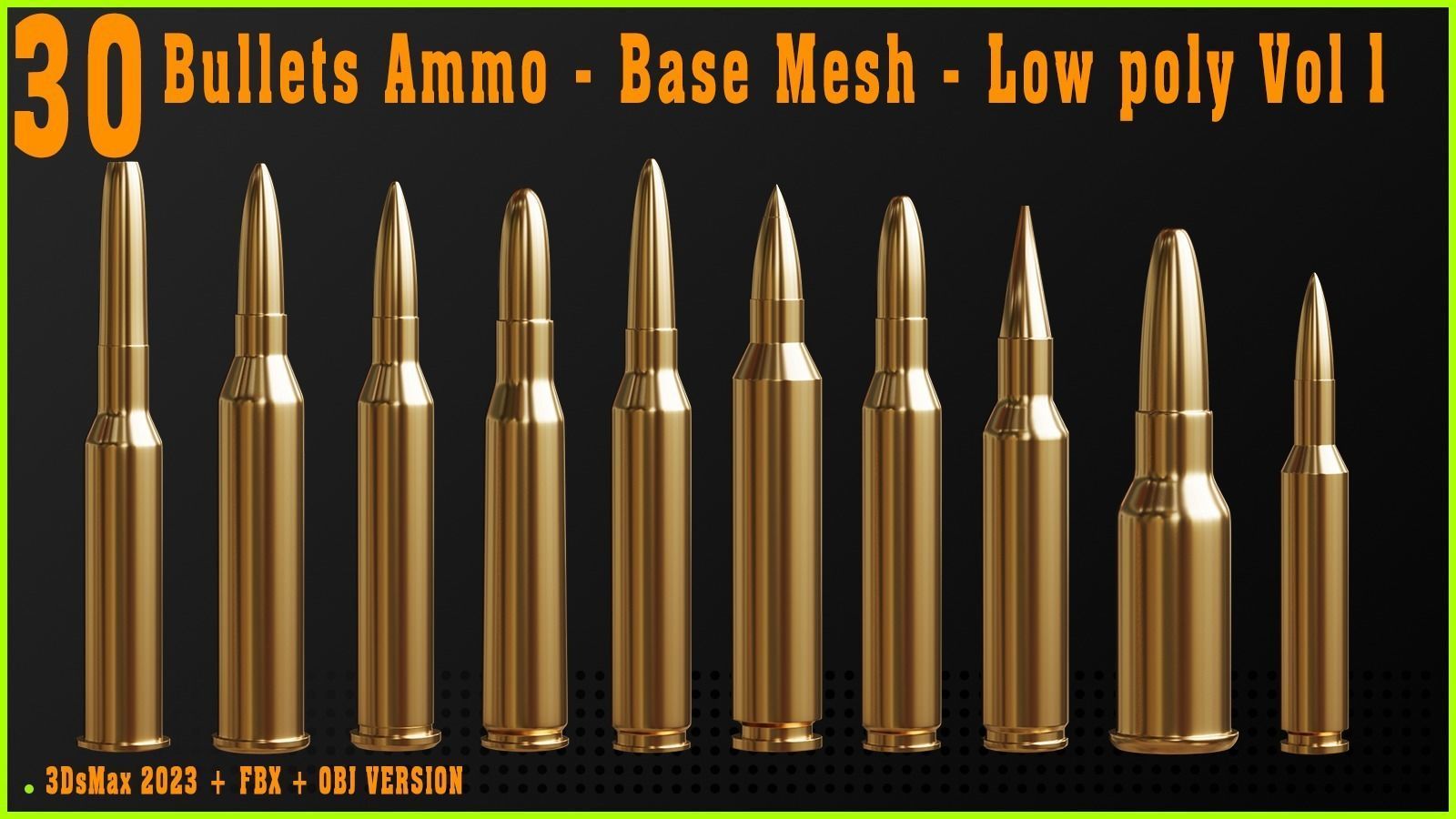 30 Bullets Ammo - Base Mesh - Low poly Vol 1 Low-poly 3D model_3