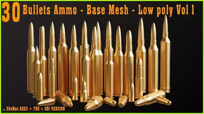 30 Bullets Ammo - Base Mesh - Low poly Vol 1 Low-poly 3D model