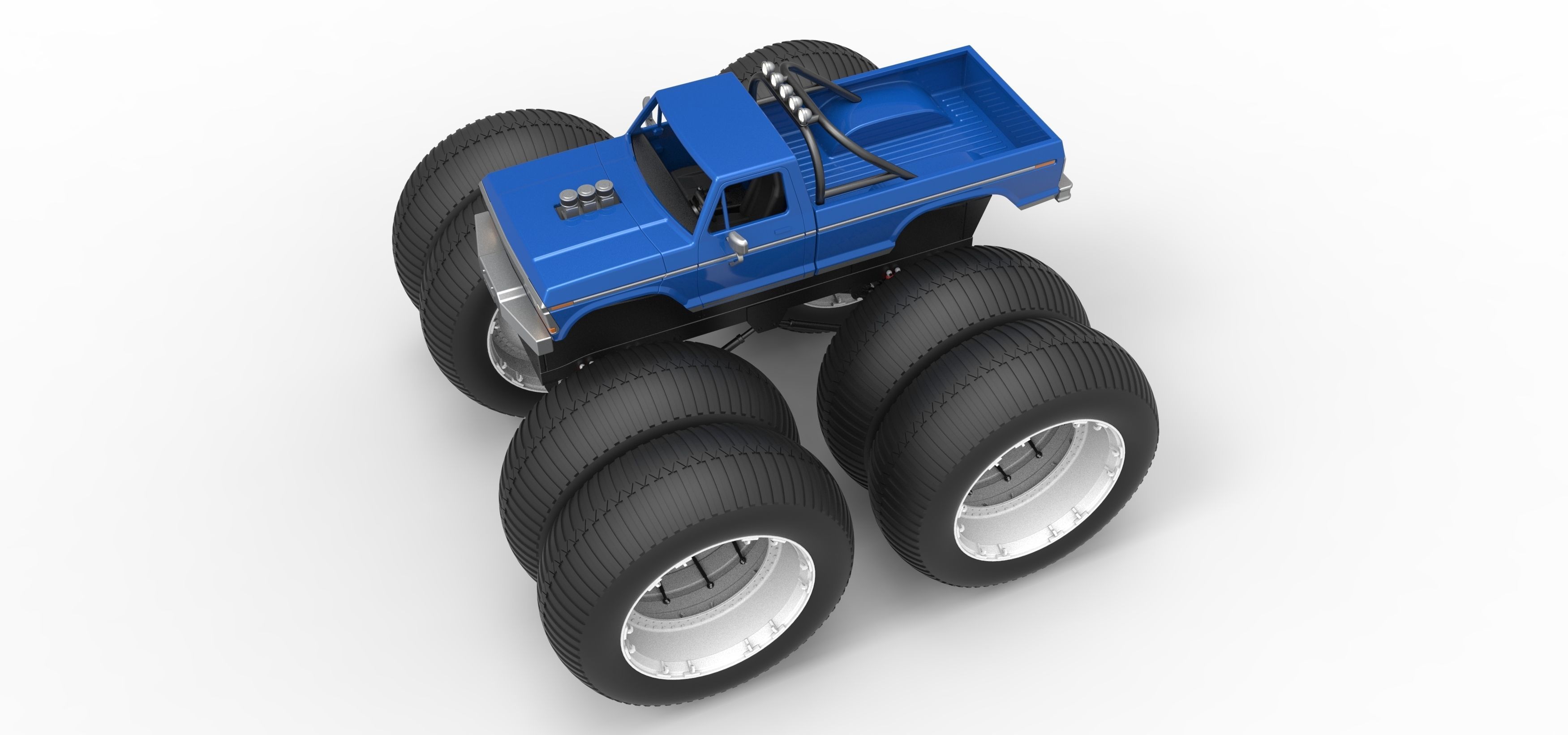 Vintage Monster Truck with double wheels Scale 1 to 25 3D print model_2