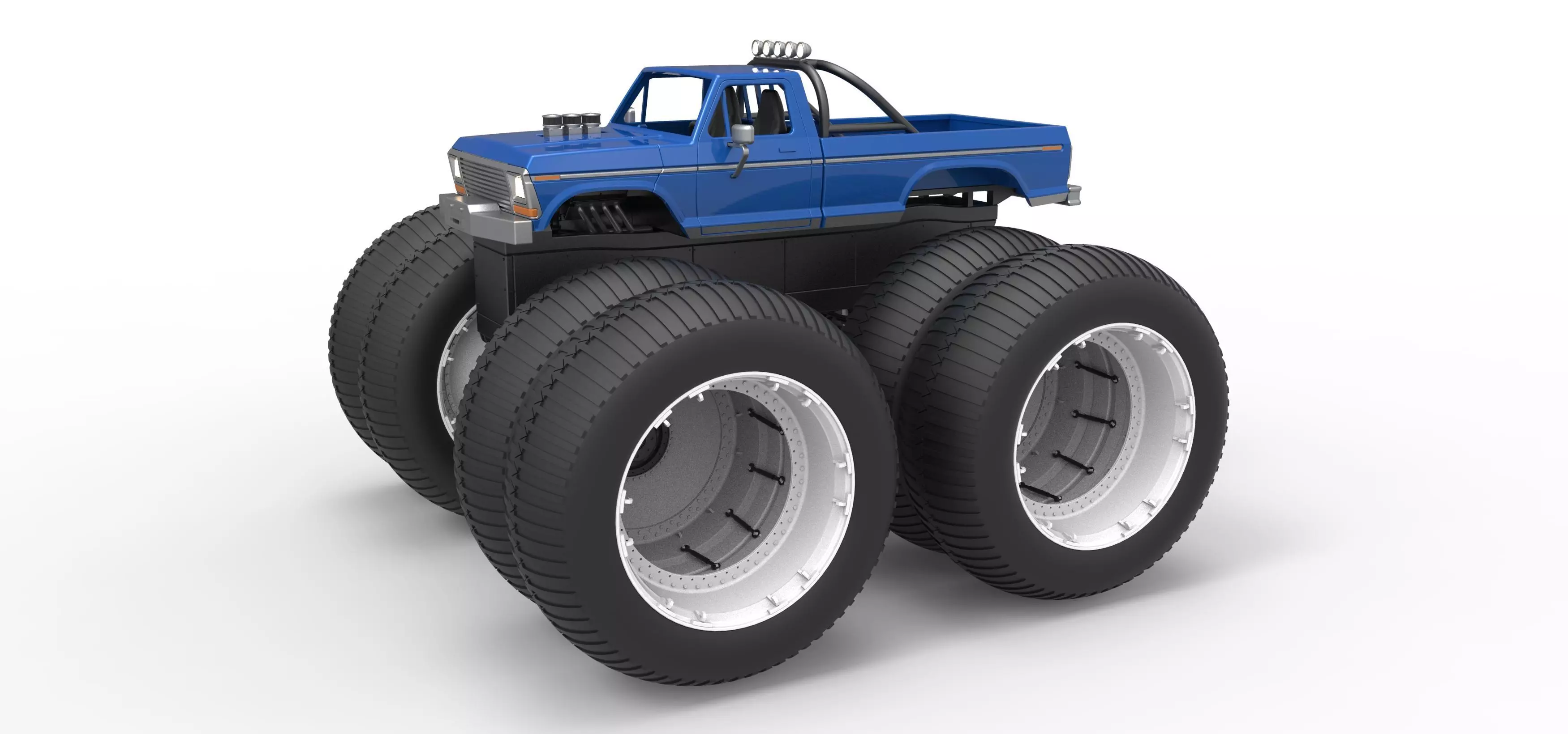 Vintage Monster Truck with double wheels Scale 1 to 25 3D print model_0