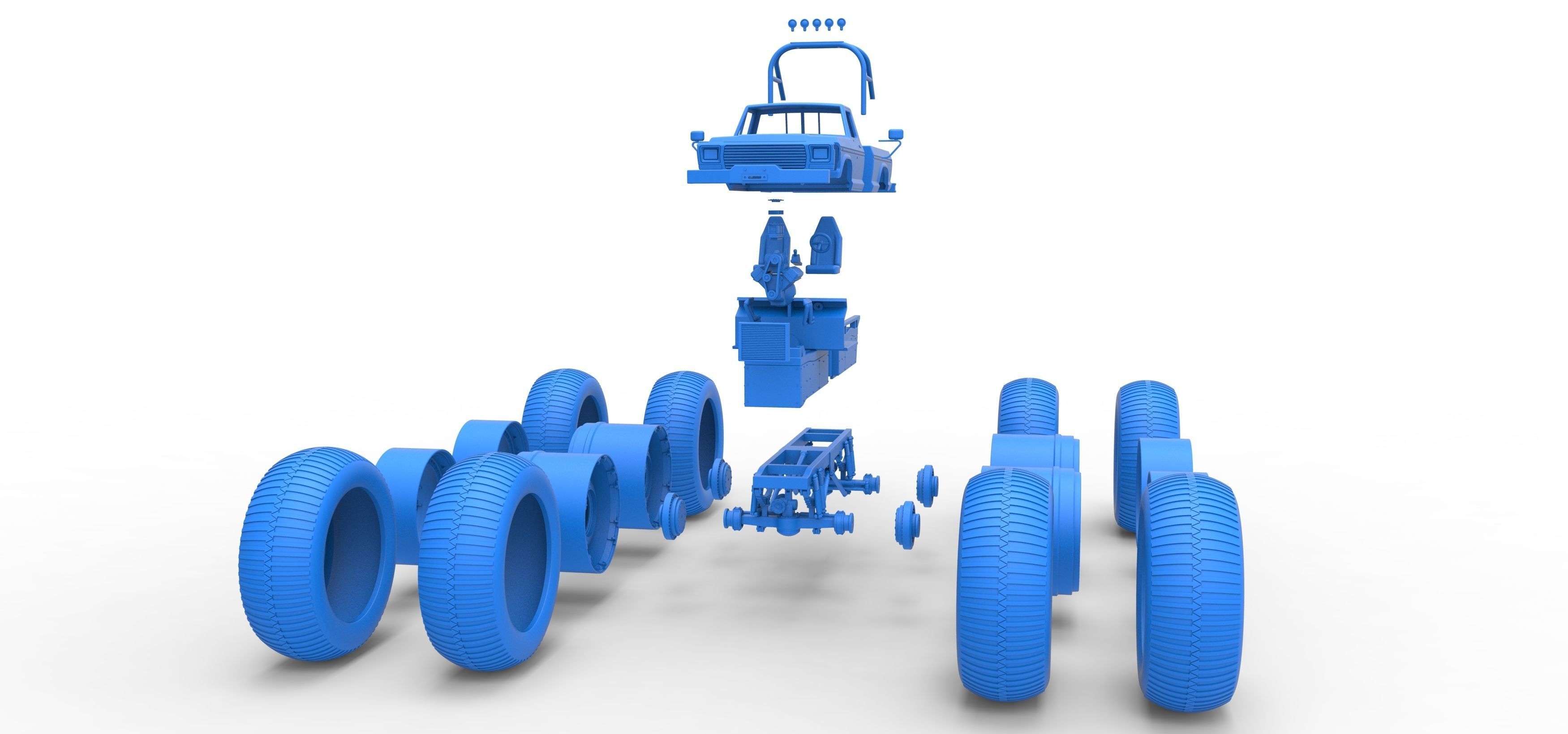 Vintage Monster Truck with double wheels Scale 1 to 25 3D print model_47