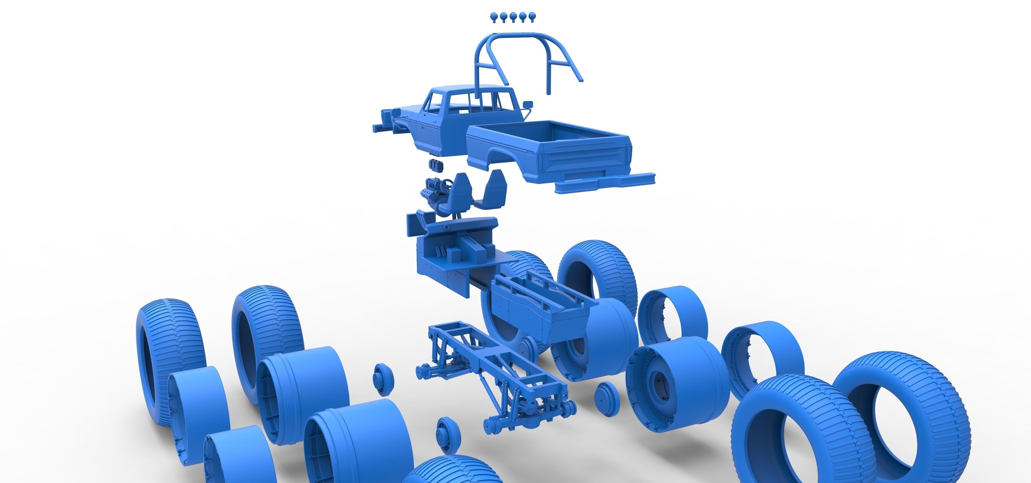 Vintage Monster Truck with double wheels Scale 1 to 25 3D print model_50