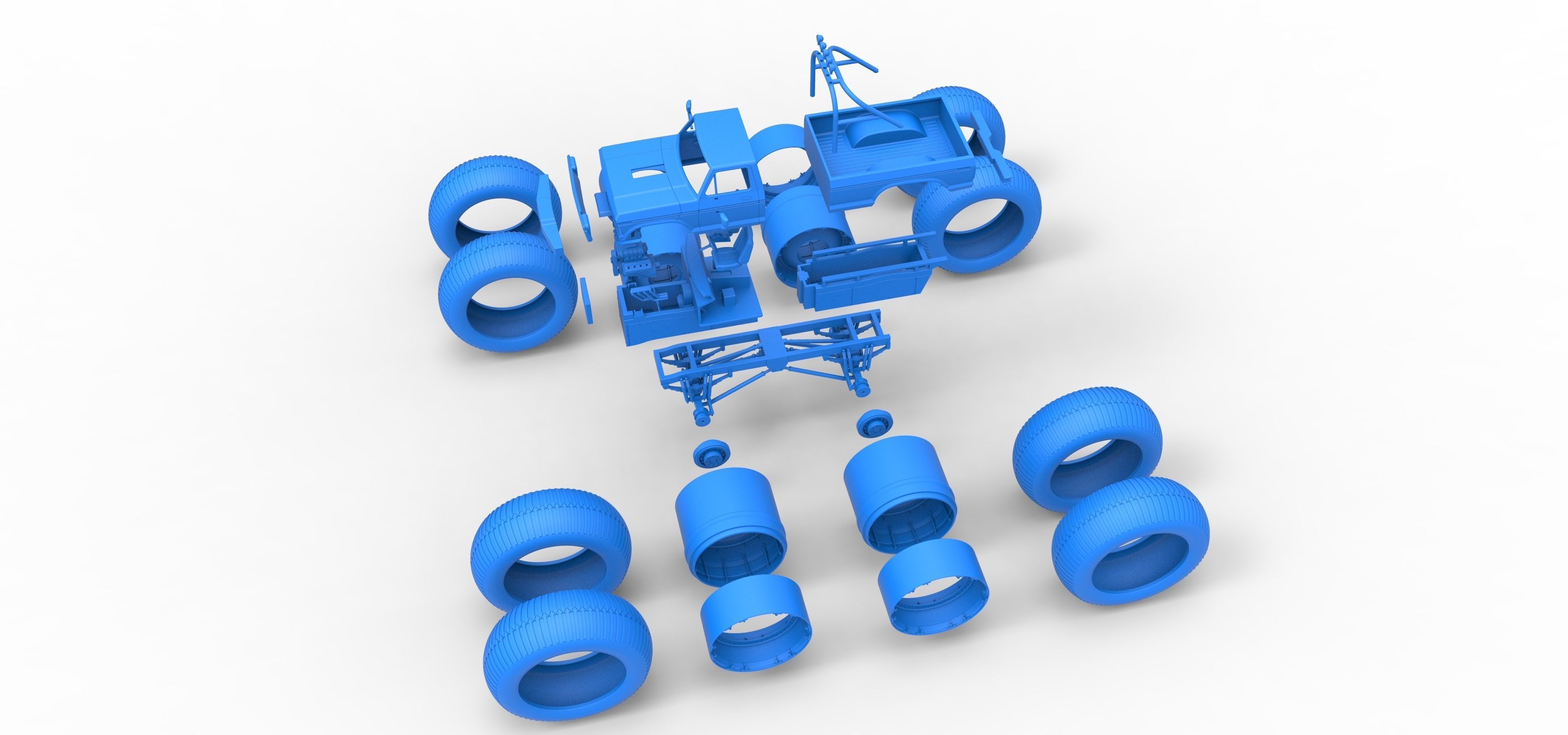 Vintage Monster Truck with double wheels Scale 1 to 25 3D print model_45