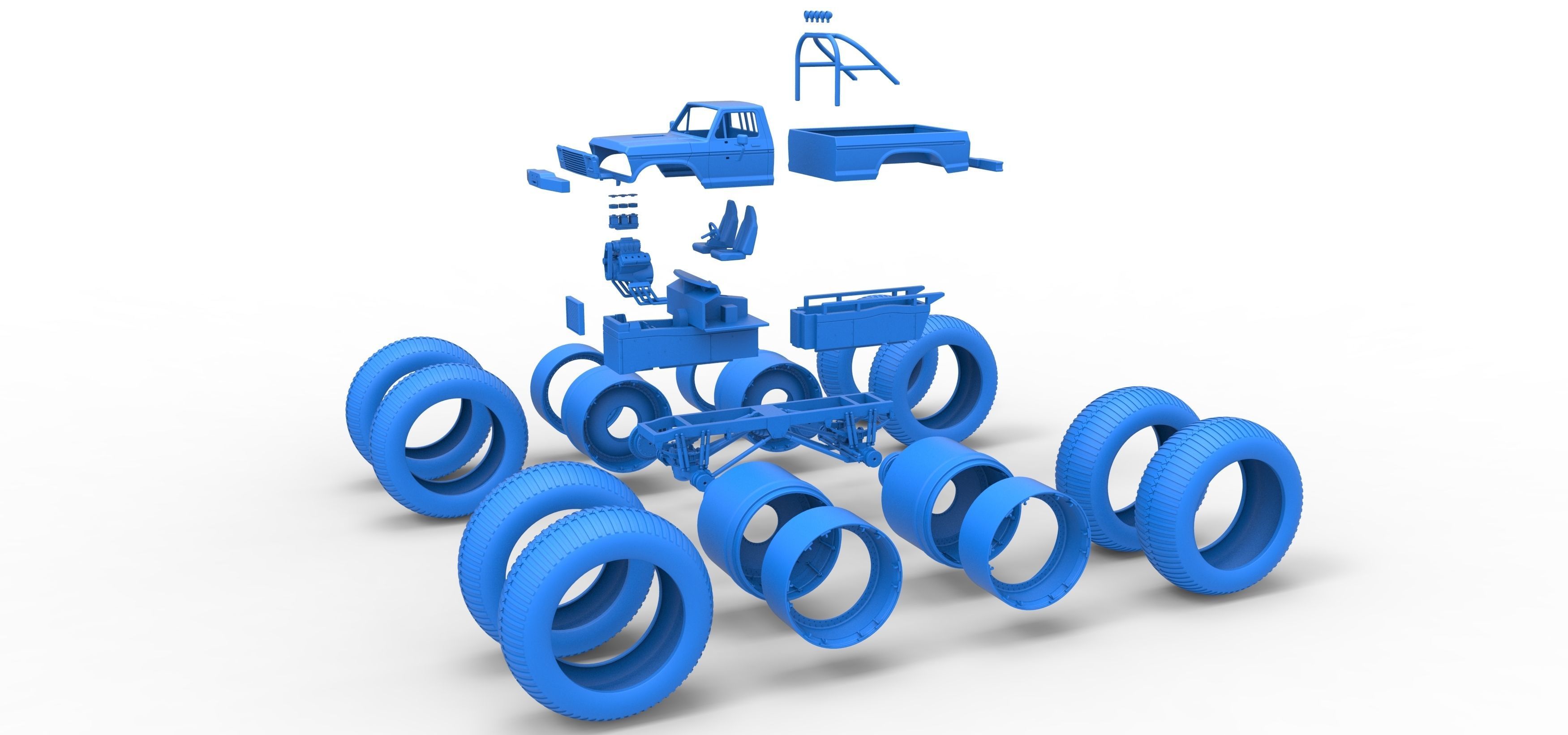 Vintage Monster Truck with double wheels Scale 1 to 25 3D print model_44