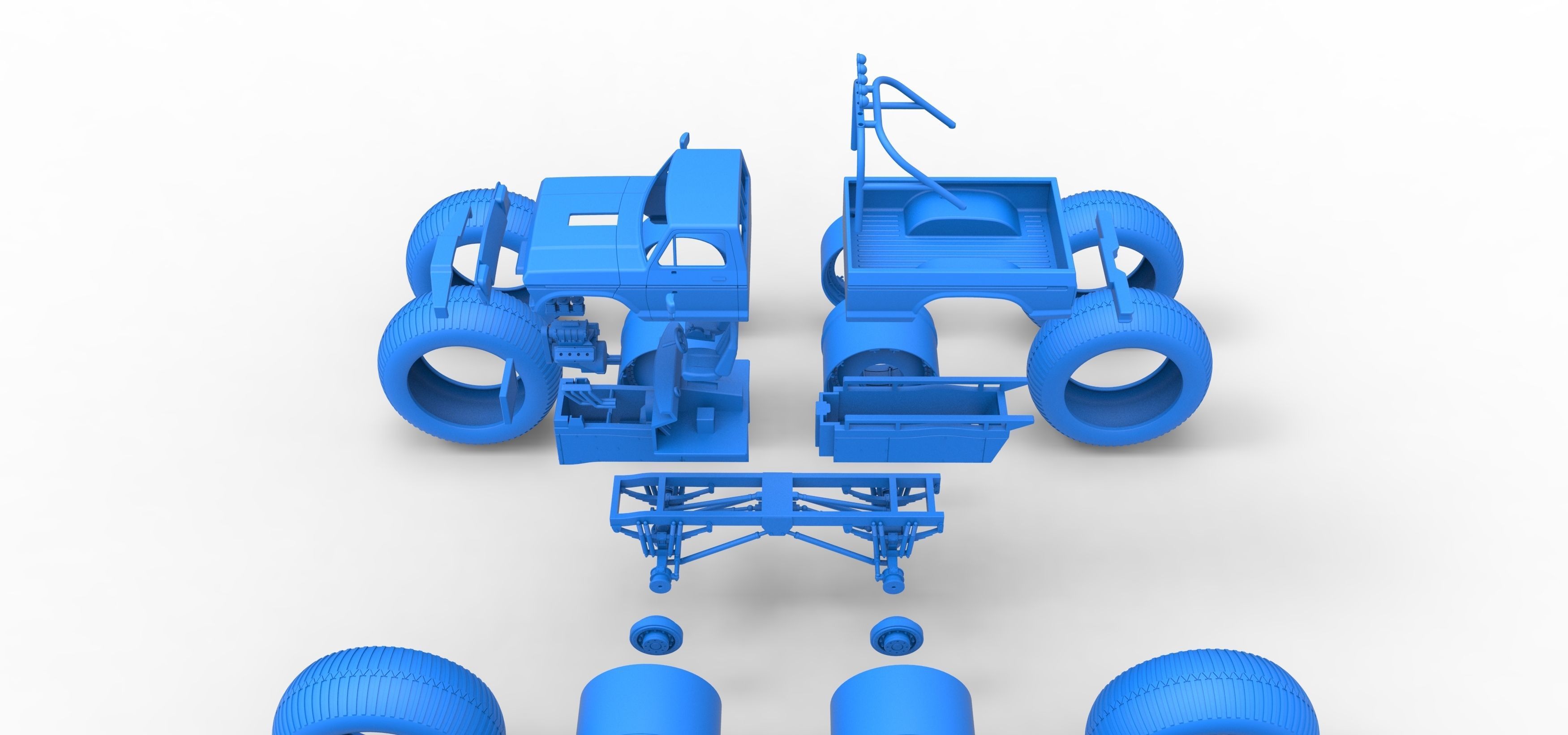 Vintage Monster Truck with double wheels Scale 1 to 25 3D print model_49