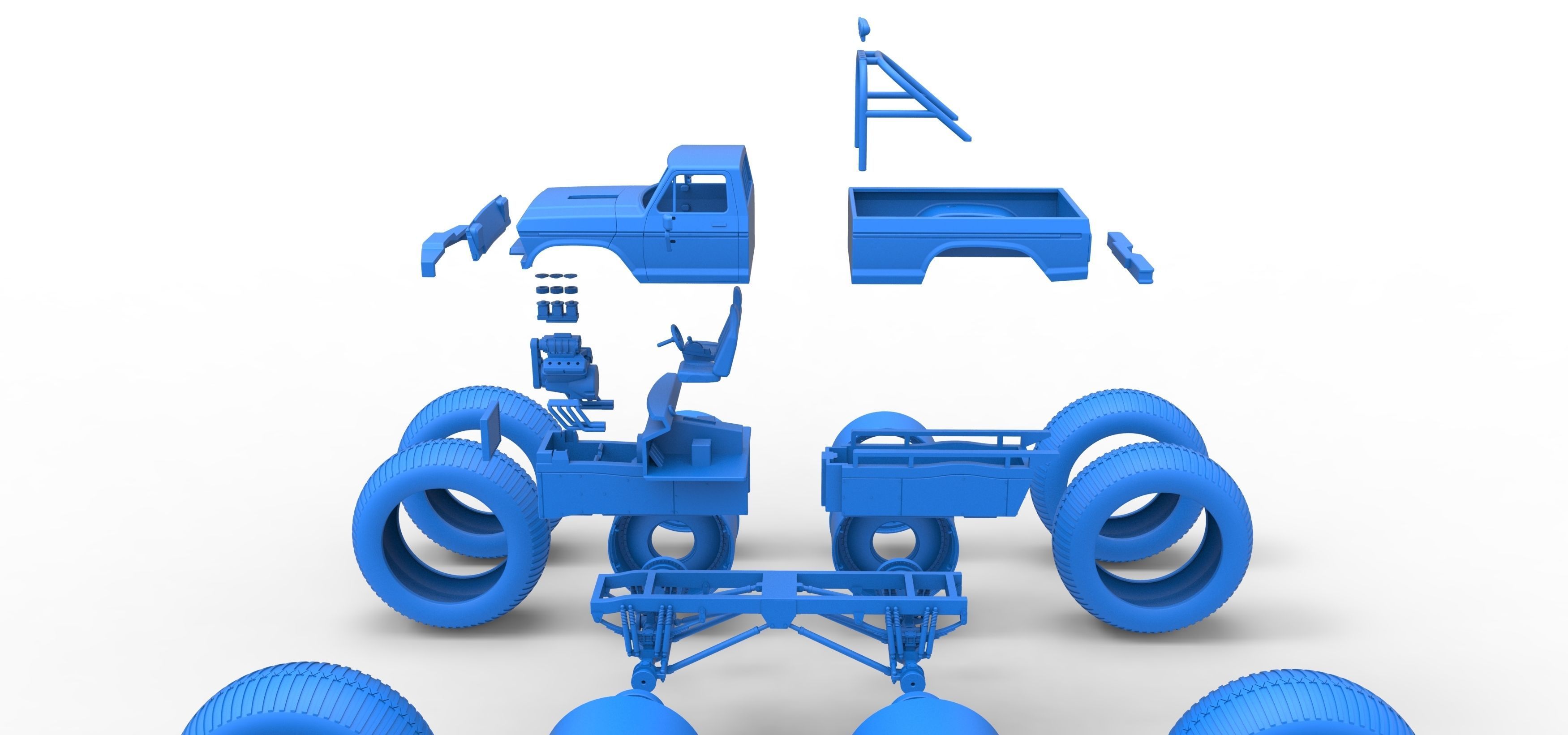 Vintage Monster Truck with double wheels Scale 1 to 25 3D print model_48