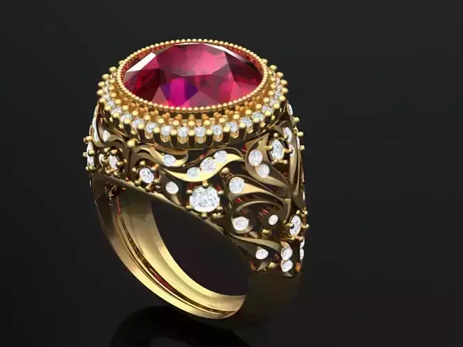 molded leaf diamond ruby gold ring