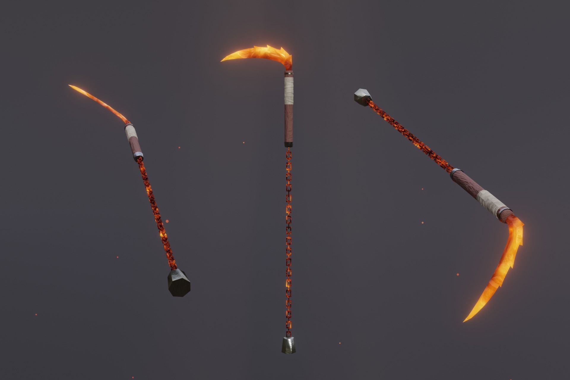 15 fire elemental weapons - medieval - fantasy - magic - VOL 01 Low-poly 3D model_6