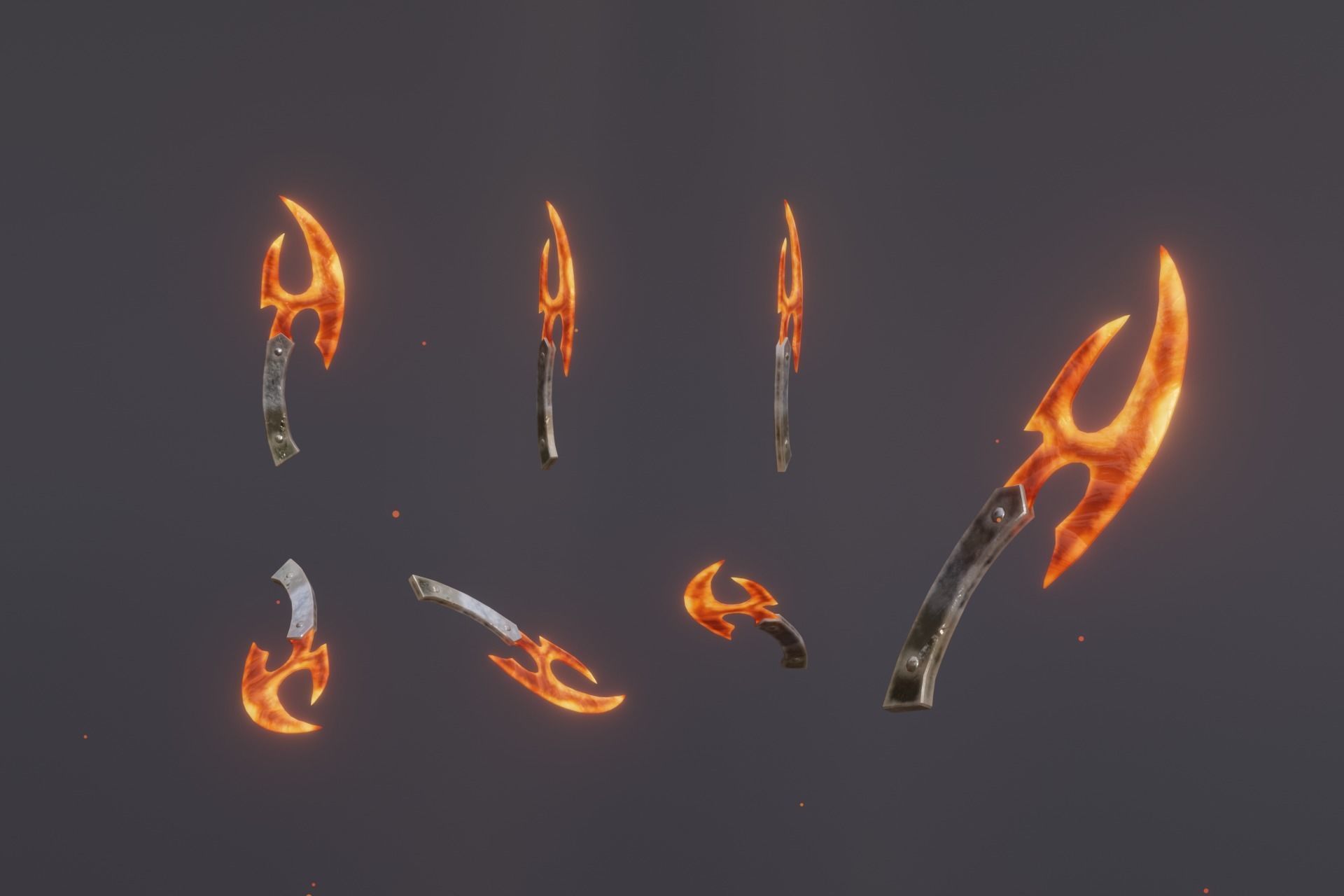 15 fire elemental weapons - medieval - fantasy - magic - VOL 01 Low-poly 3D model_13