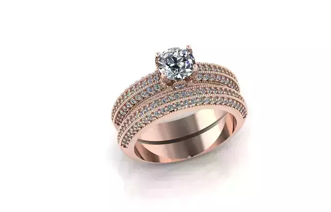 Fana Three Row Stepped Engagement Ring cad 3d model