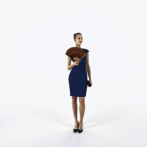 Beauty 07I Holding Fan Casual Woman Low-poly 3D model