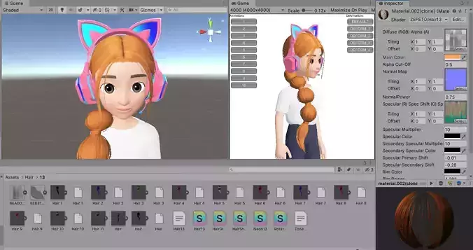 Hair with LED Headset 3D Modeling Zepeto Unity Prefab FBX