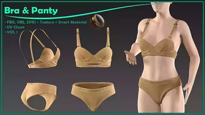 bra and panty with texture and smart material 3D model