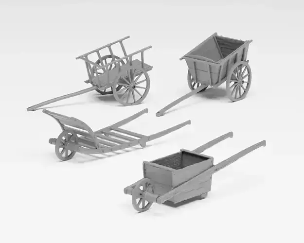 Wooden carts pack - Carts and wheelbarrows 1-35 3D print model