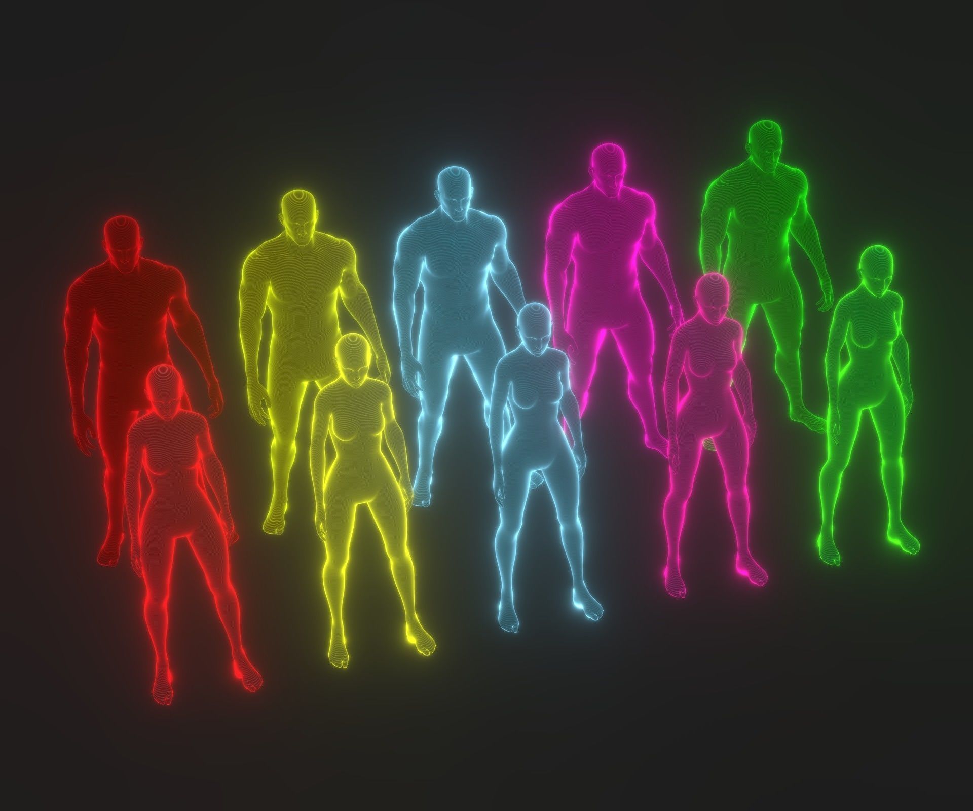 Animated Human Hologram Male and Female 3D Model 28 Animations Low-poly 3D model_3