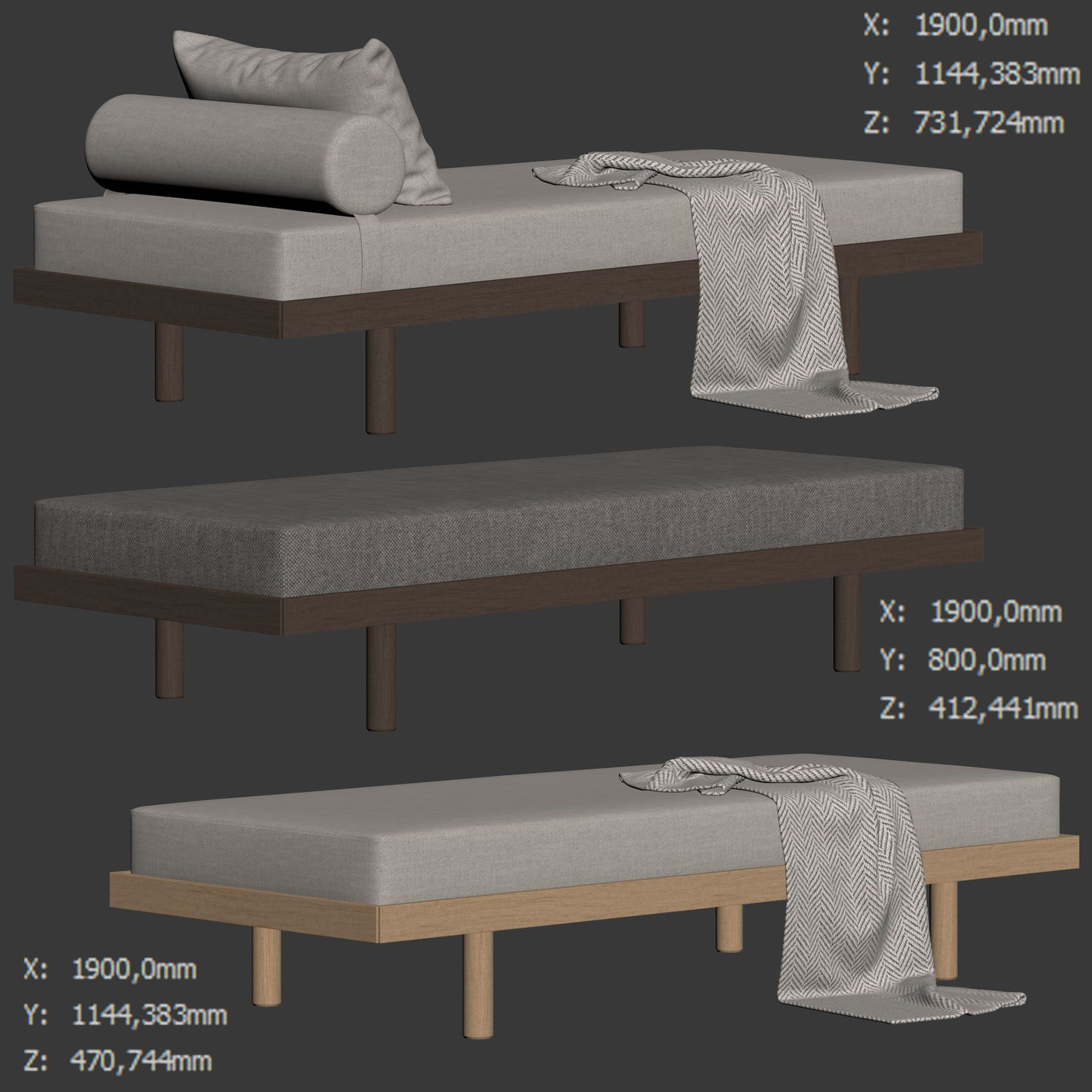 Modern Minimalist Daybed by Revival Rugs 3D model_6