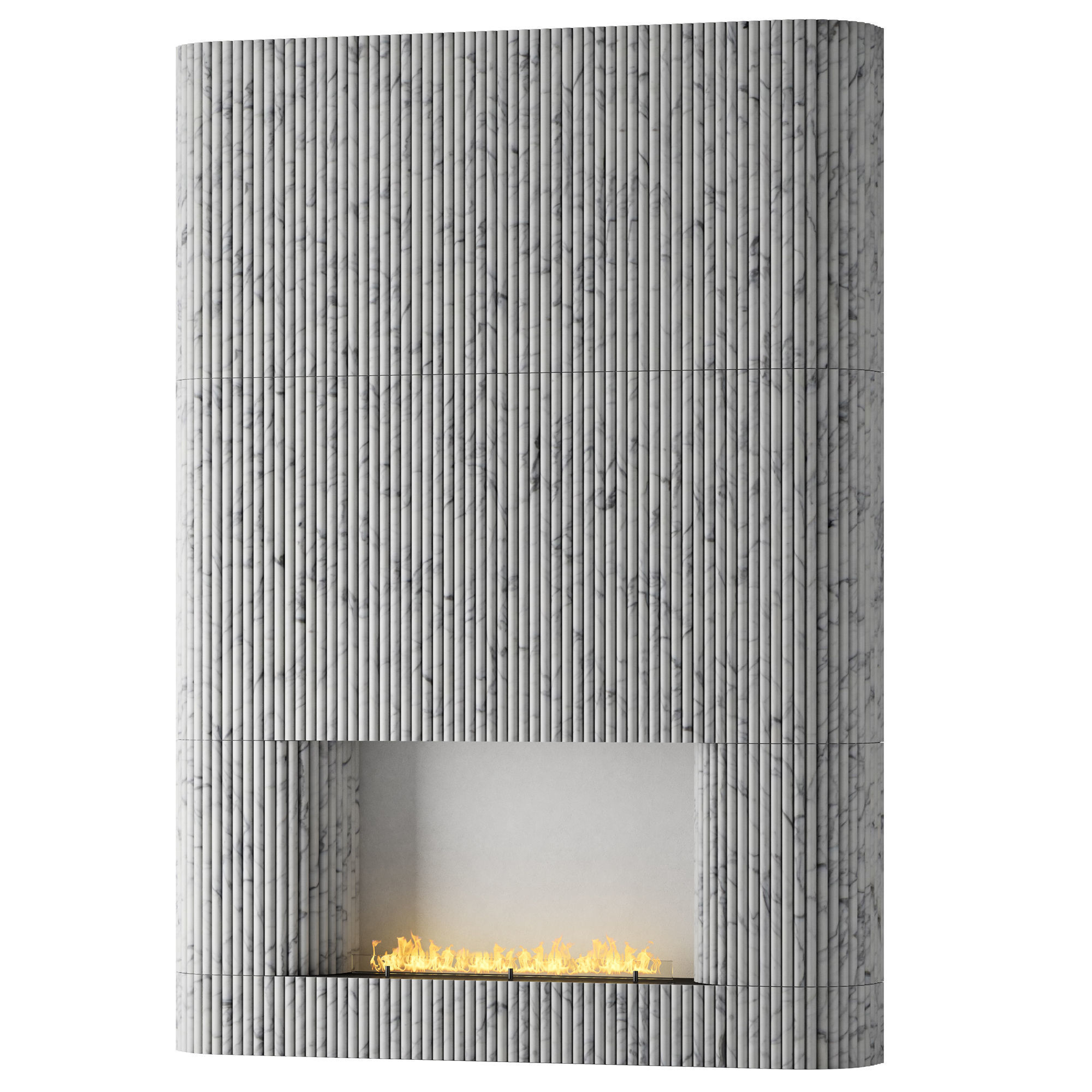 Planika fireplace with fluted tile wall 3D model_2