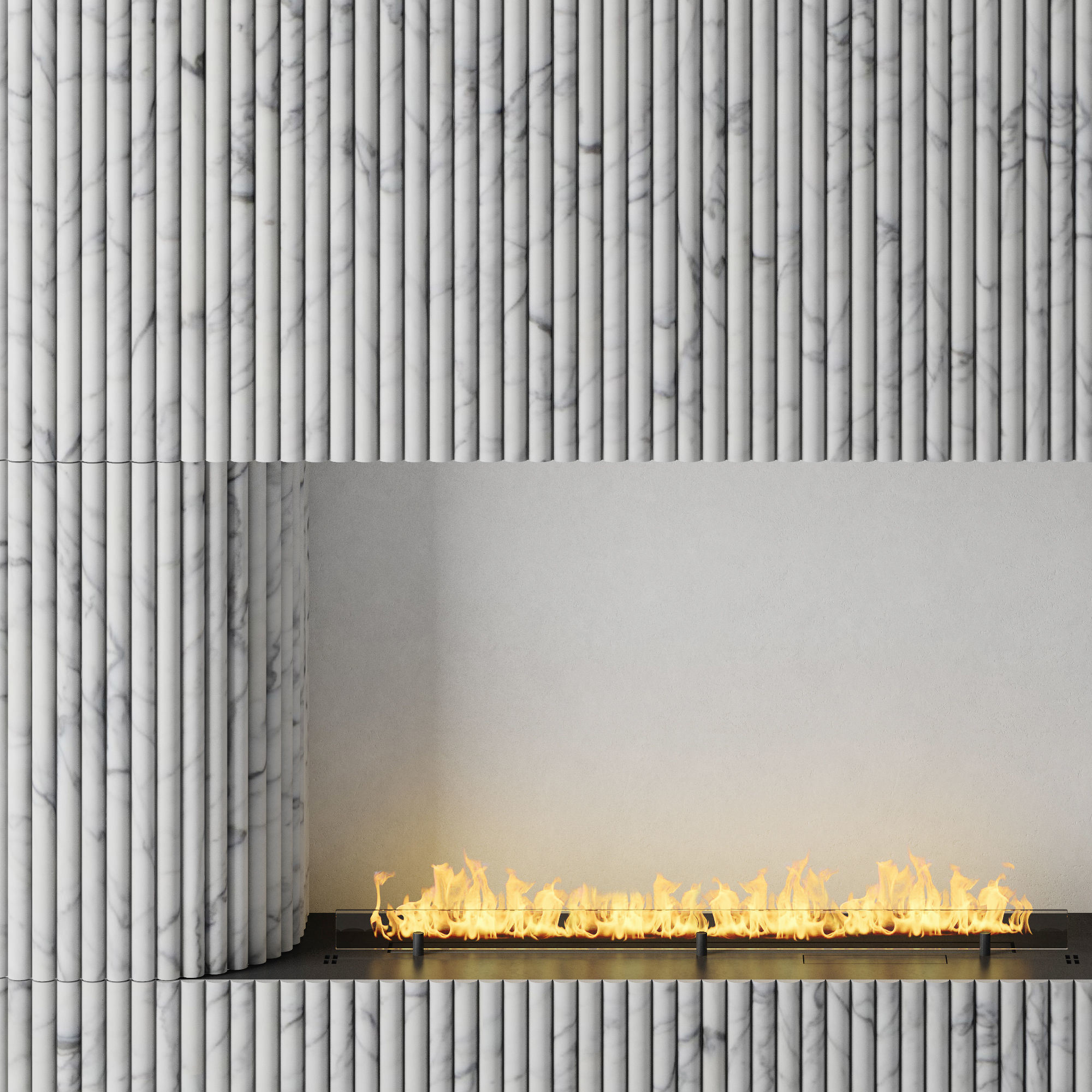 Planika fireplace with fluted tile wall 3D model_4