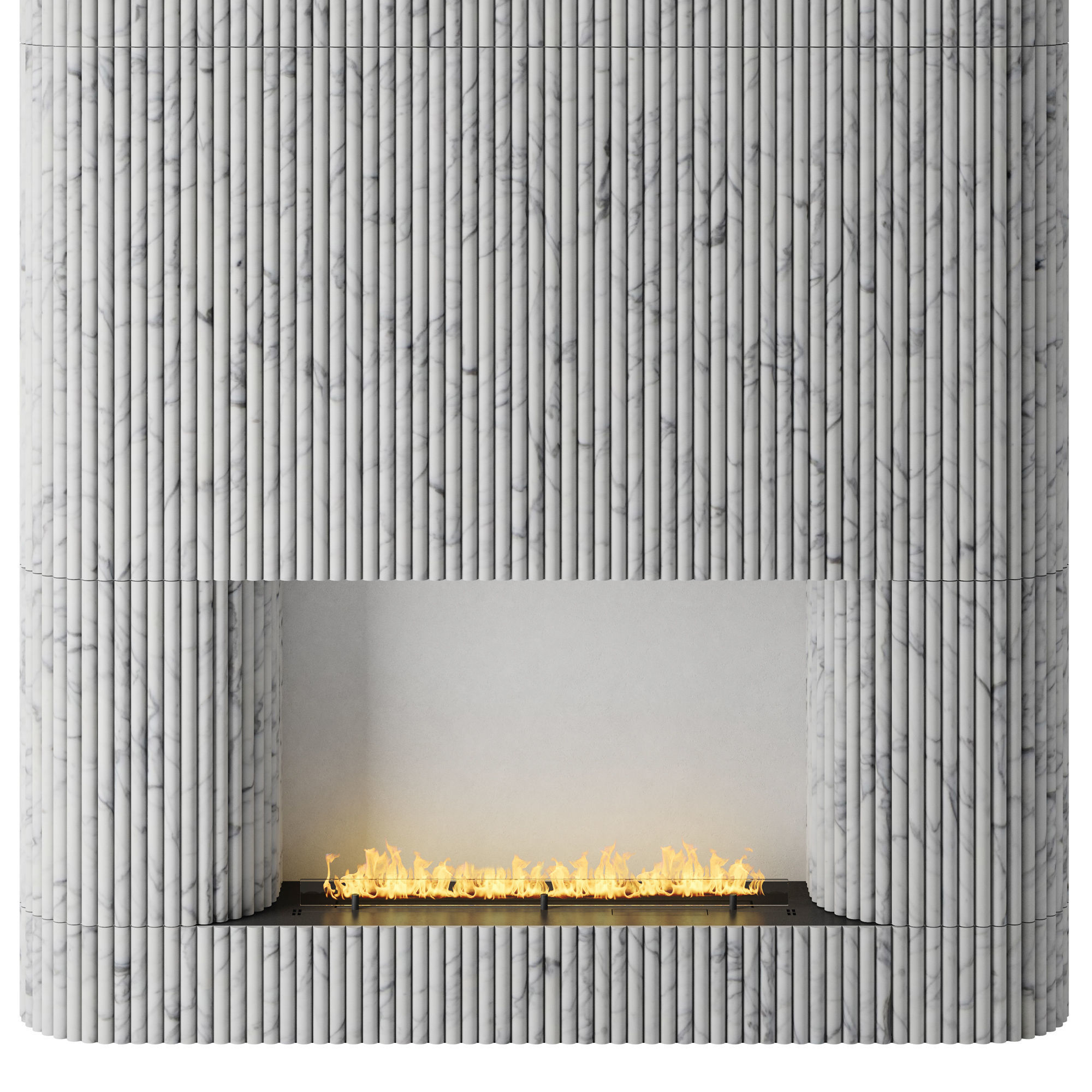 Planika fireplace with fluted tile wall 3D model_1