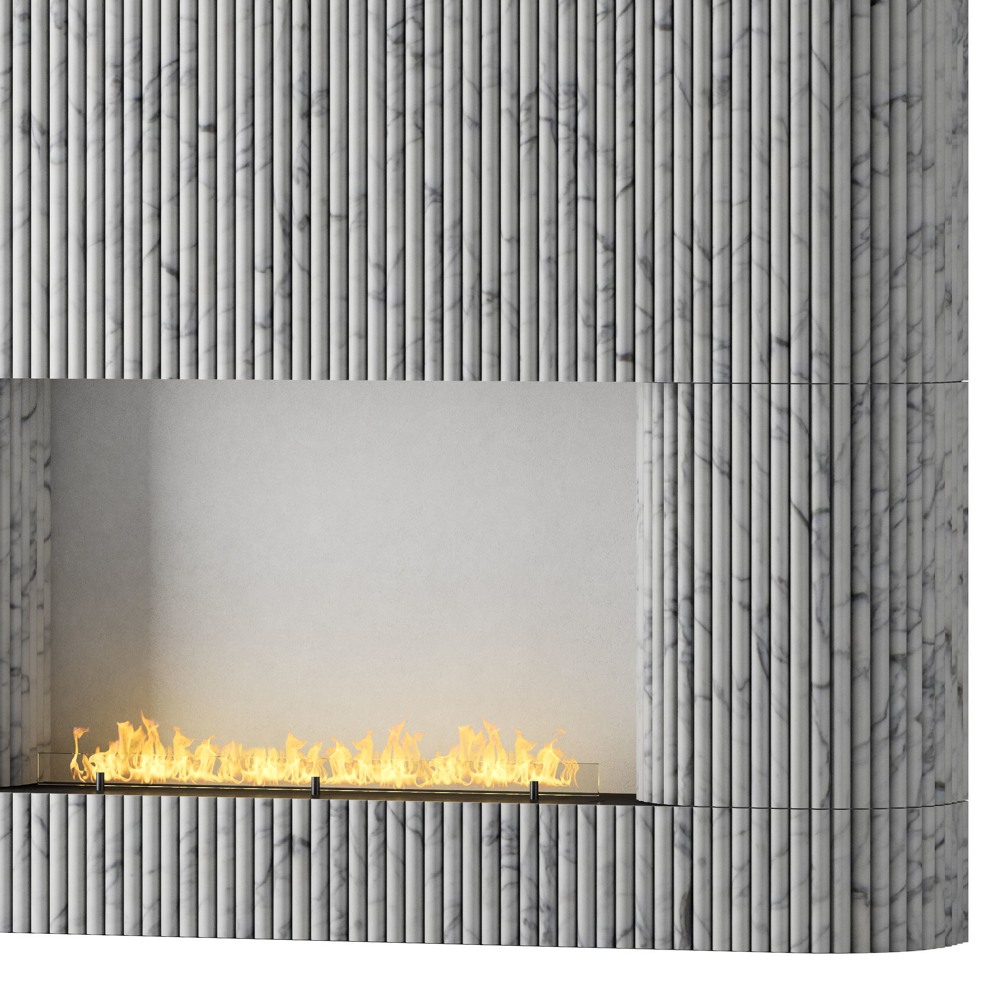 Planika fireplace with fluted tile wall 3D model_3
