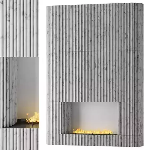 Planika fireplace with fluted tile wall 3D model