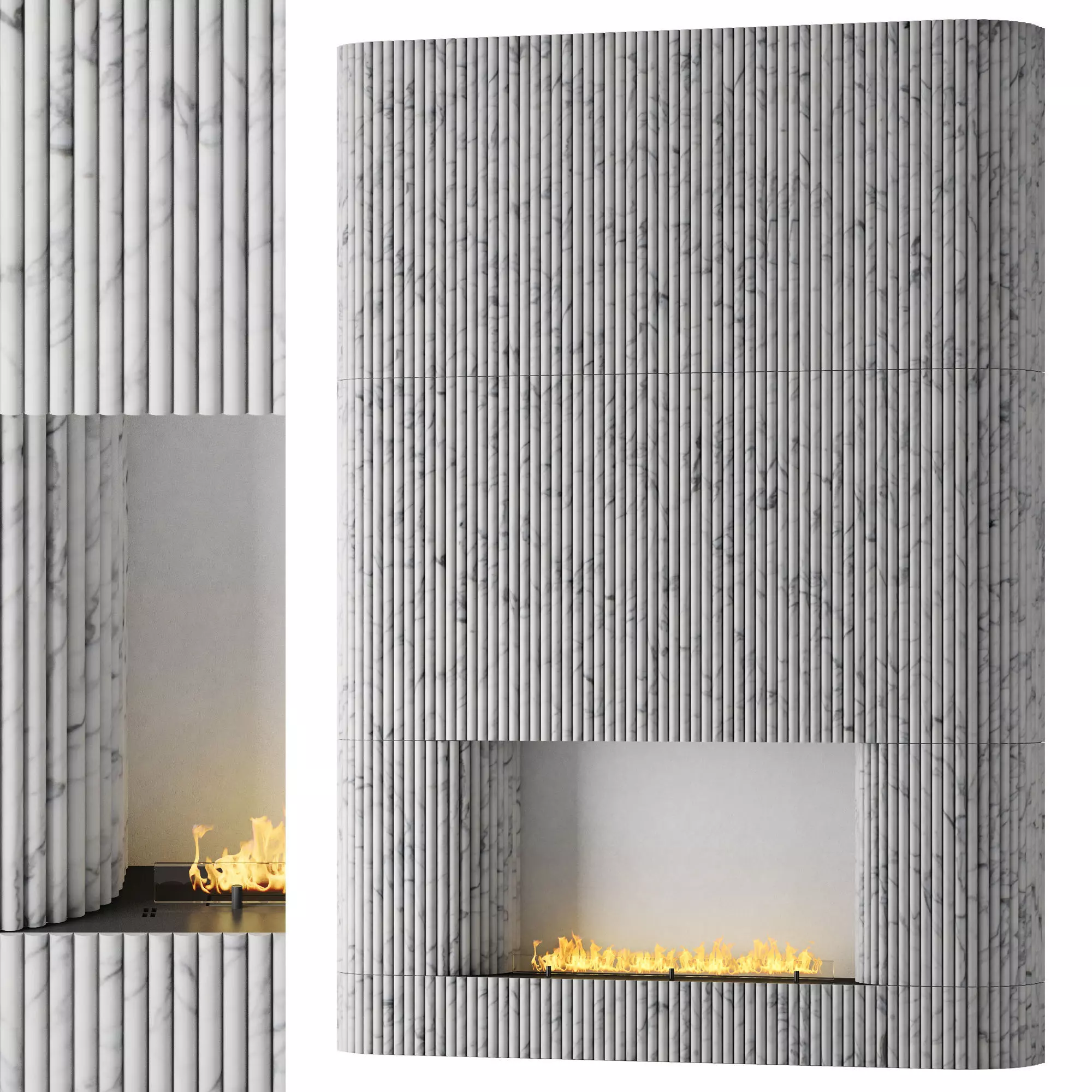Planika fireplace with fluted tile wall 3D model_0