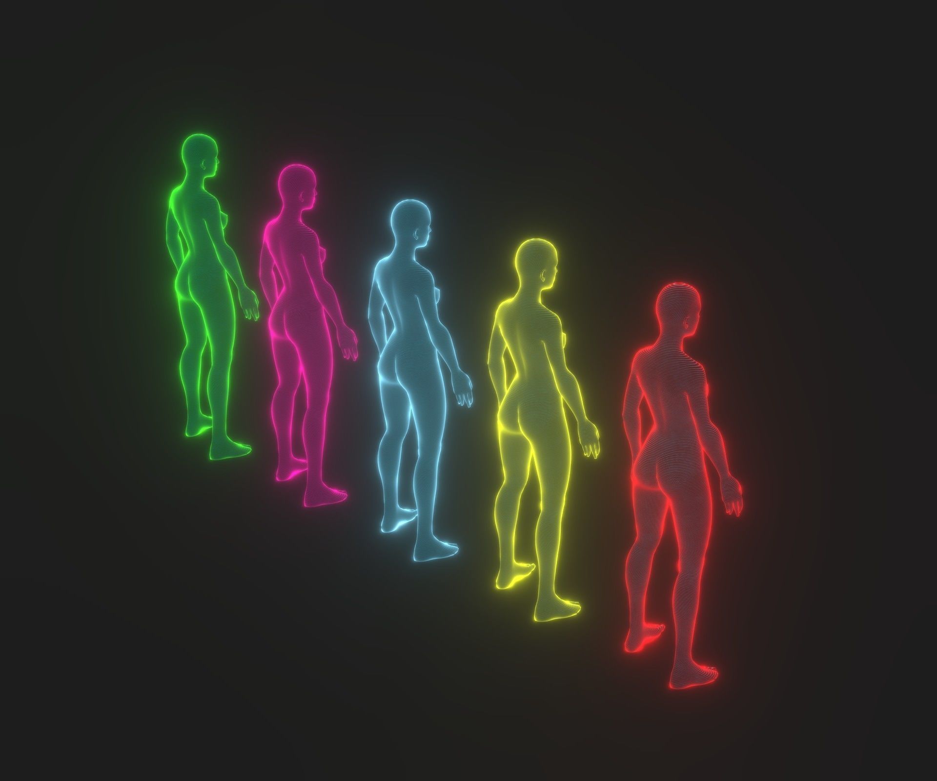 Animated Human Hologram Male and Female 28 Animations 3D Model Collection_17