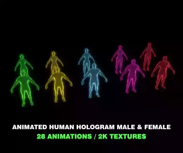 Animated Human Hologram Male and Female 28 Animations 3D Model Collection