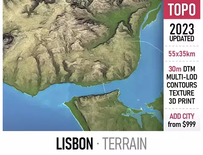 Lisbon - 3D Terrain Model Low-poly 3D model