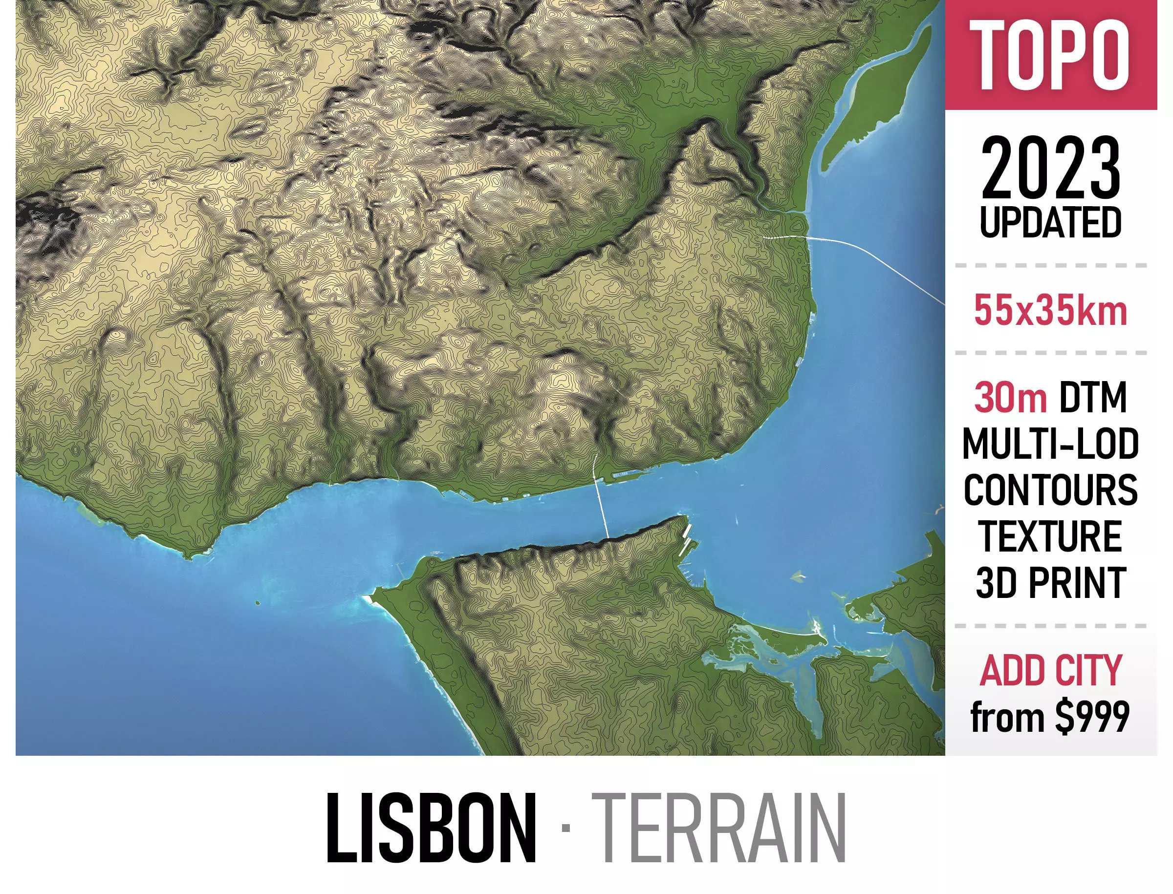 Lisbon - 3D Terrain Model Low-poly 3D model_0