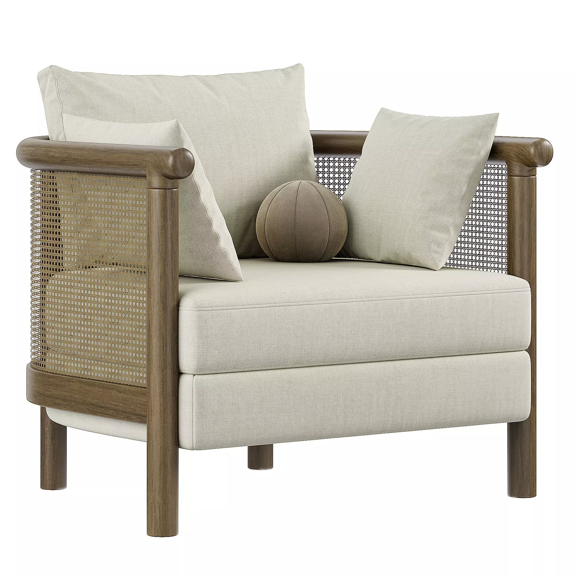 Sydney Cane Armchair Washed Linen Flax 3D model_0