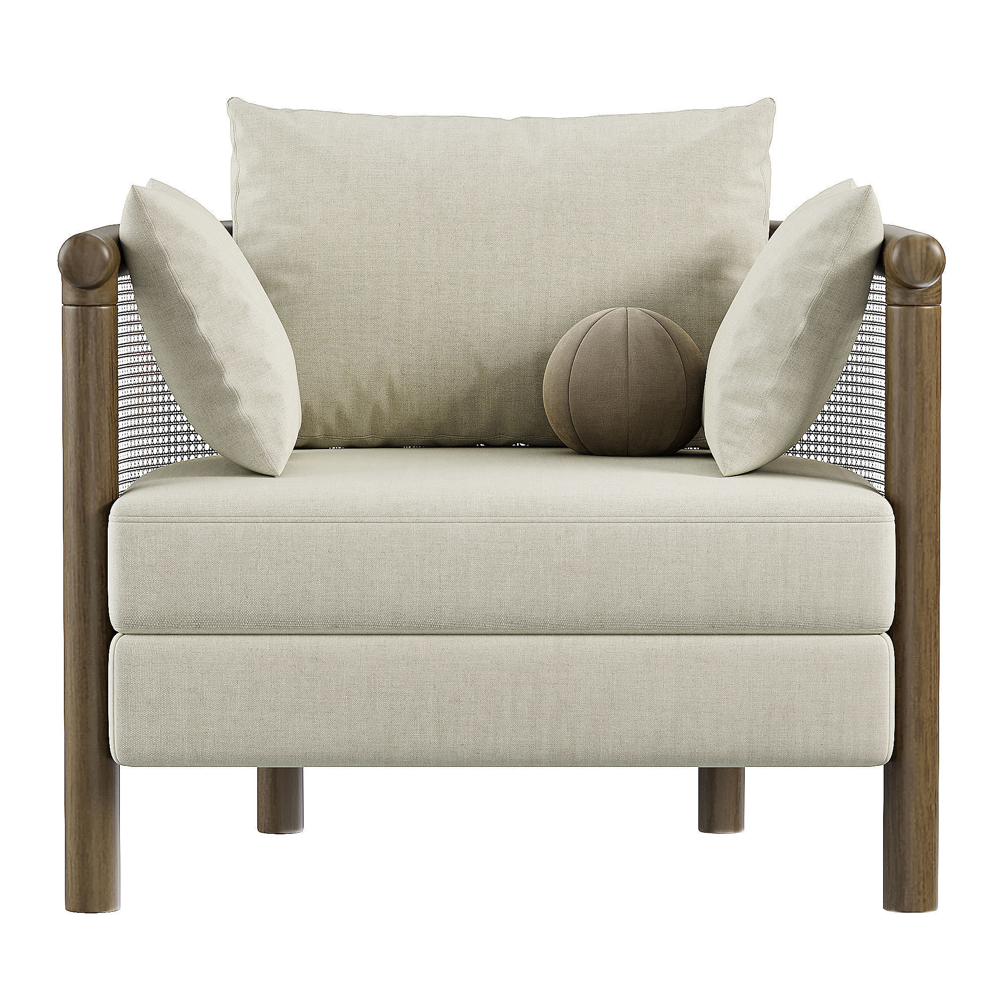 Sydney Cane Armchair Washed Linen Flax 3D model_1