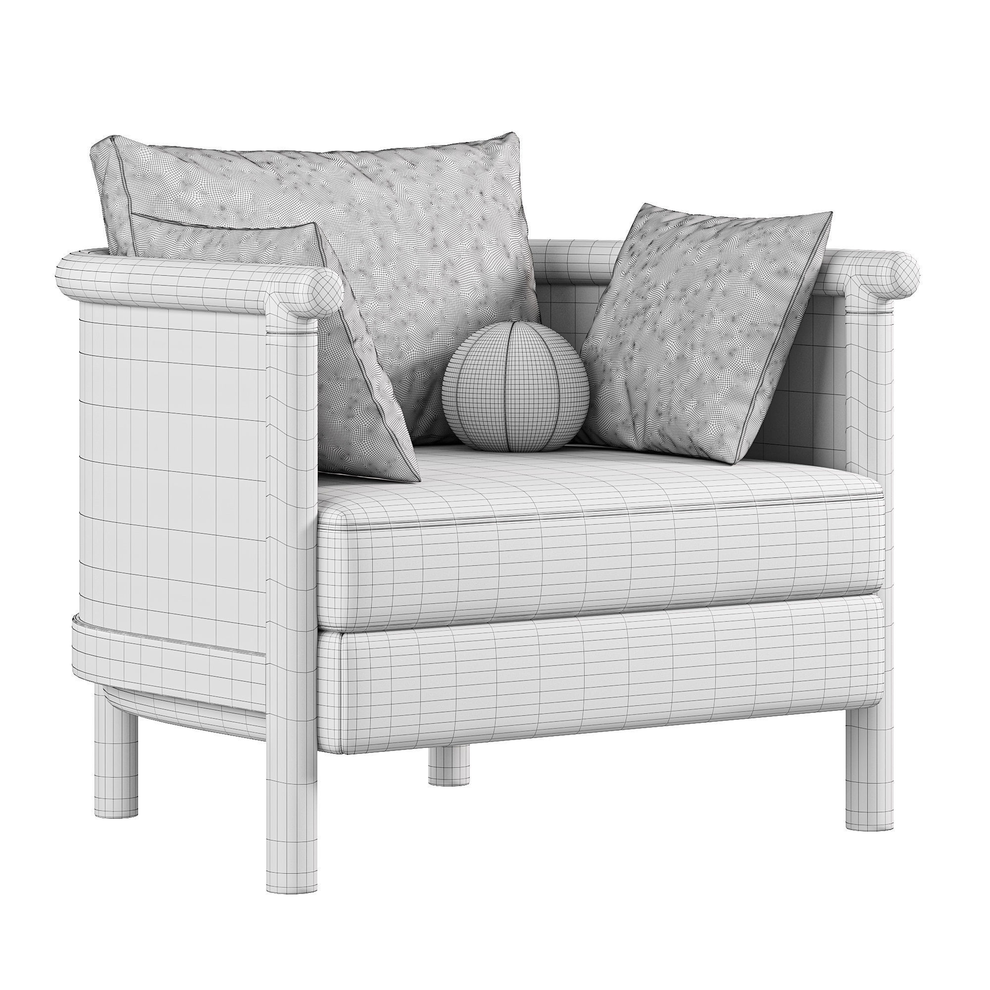 Sydney Cane Armchair Washed Linen Flax 3D model_5