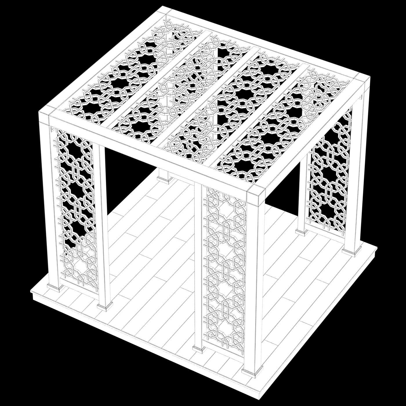 Traditional Arabic pattern gazebo 3D model_2