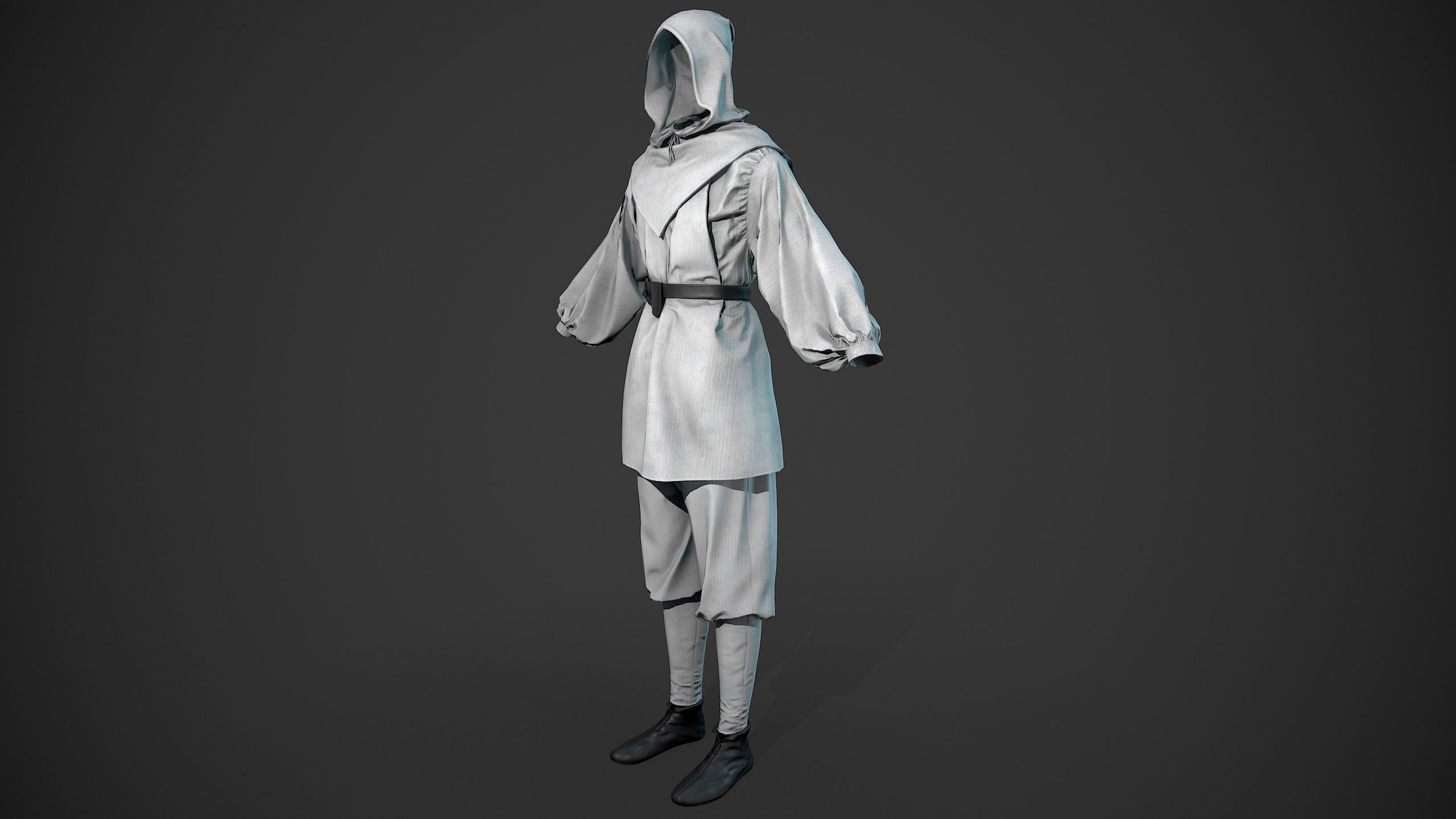 White Medieval Outfit Low-poly 3D model_12